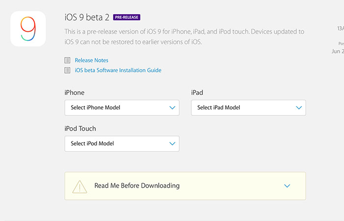 ↑ 애플 개발자 사이트에 업데이트 된 iOS 9 베타 2  (사진 출처: 애플 개발자)